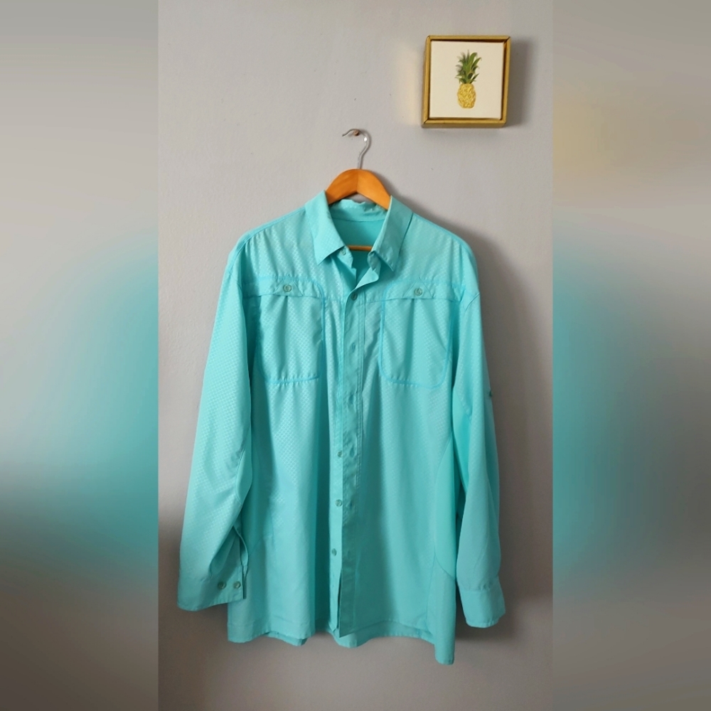 Shirt Mens Reel Legends  Adult XL Green Mariner Button Up Logo Fishing Casual
